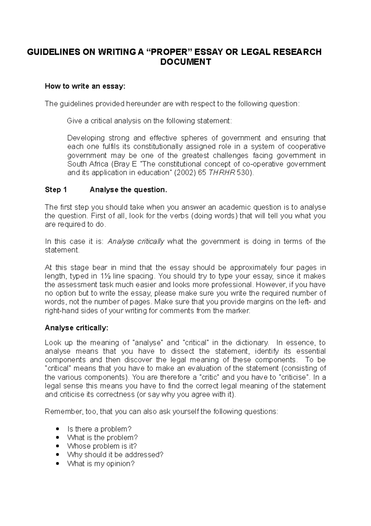 How to write a legal essay GUIDELINES ON WRITING A “PROPER” ESSAY OR