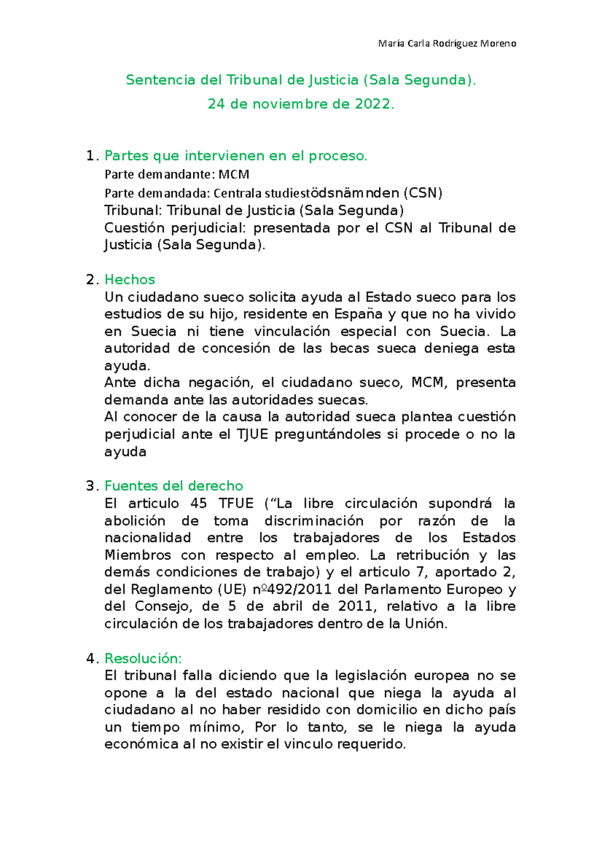 Sentencia 4 europeo - práctica número 4 de la asignatura de derecho de ...