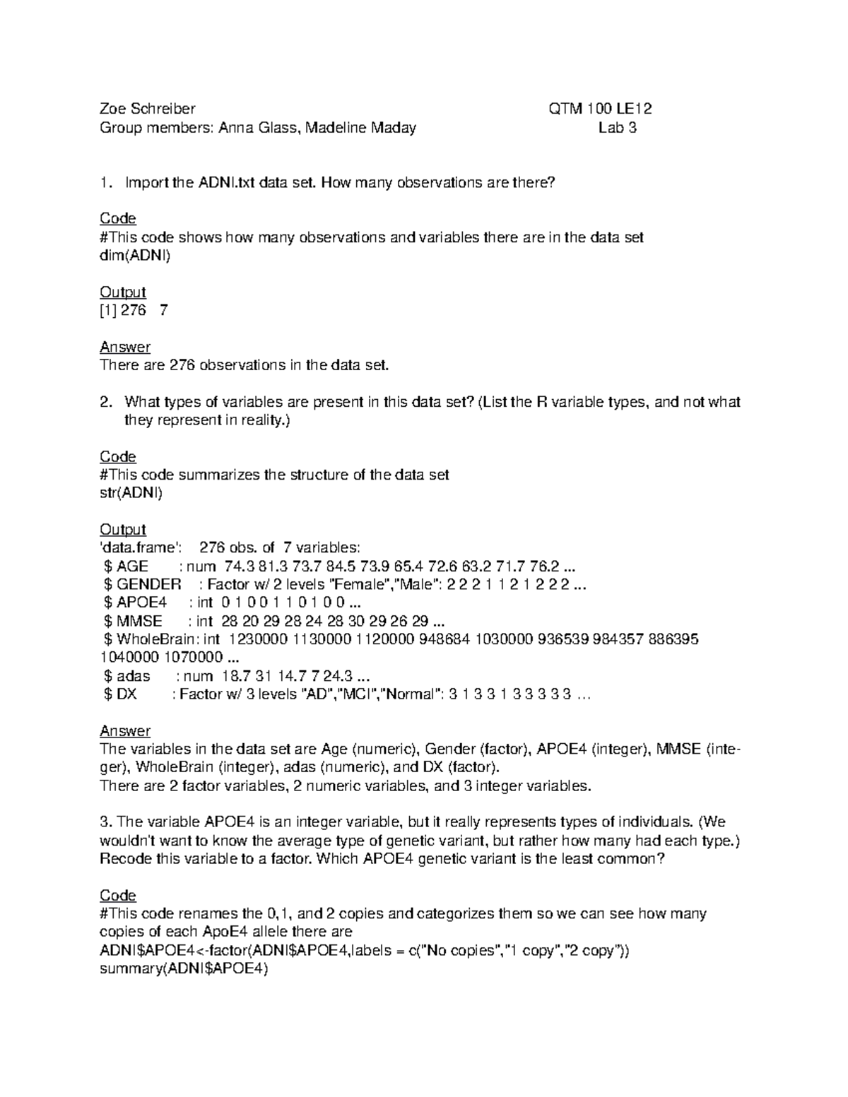 Lab Practice 9:9 ADNI - lab homework - Zoe Schreiber Group members ...