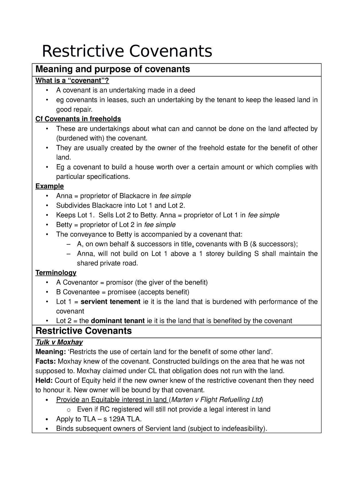 Restrictive Covenants - Restrictive Covenants Meaning and purpose of 