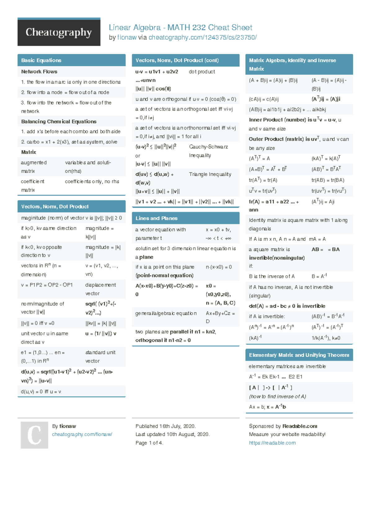Abstract Algebra Cheat Sheet - by fionaw via cheatography/124375/cs ...