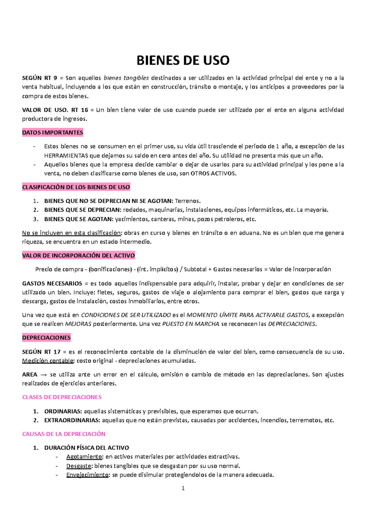 Contabilidad - Segundo Parcial - BIENES DE USO SEGÚN RT 9 = Son ...