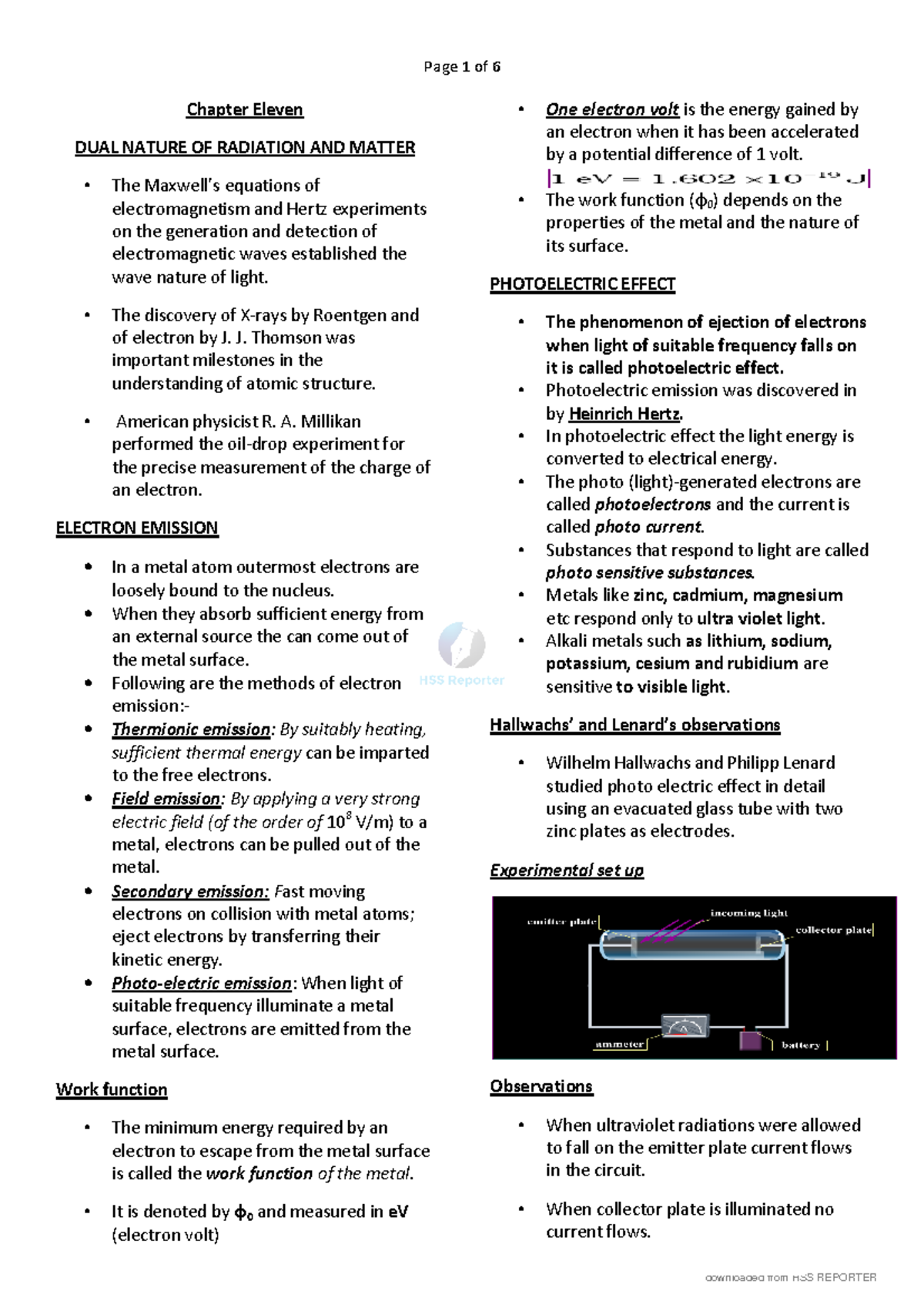 DUAL Nature OF Radiation Notes - Chapter Eleven DUAL NATURE OF ...