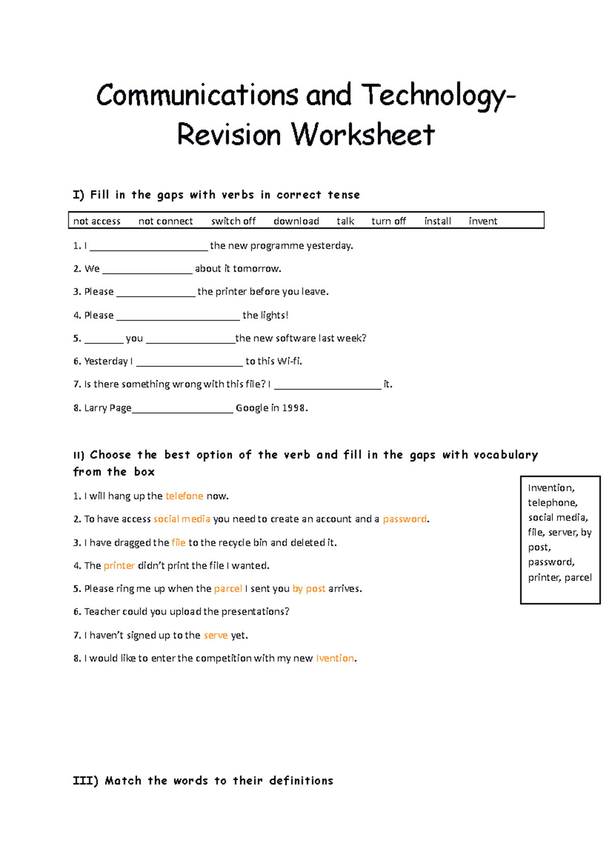 Ficha 1 communications-and-technology-vocabulary-practise ...