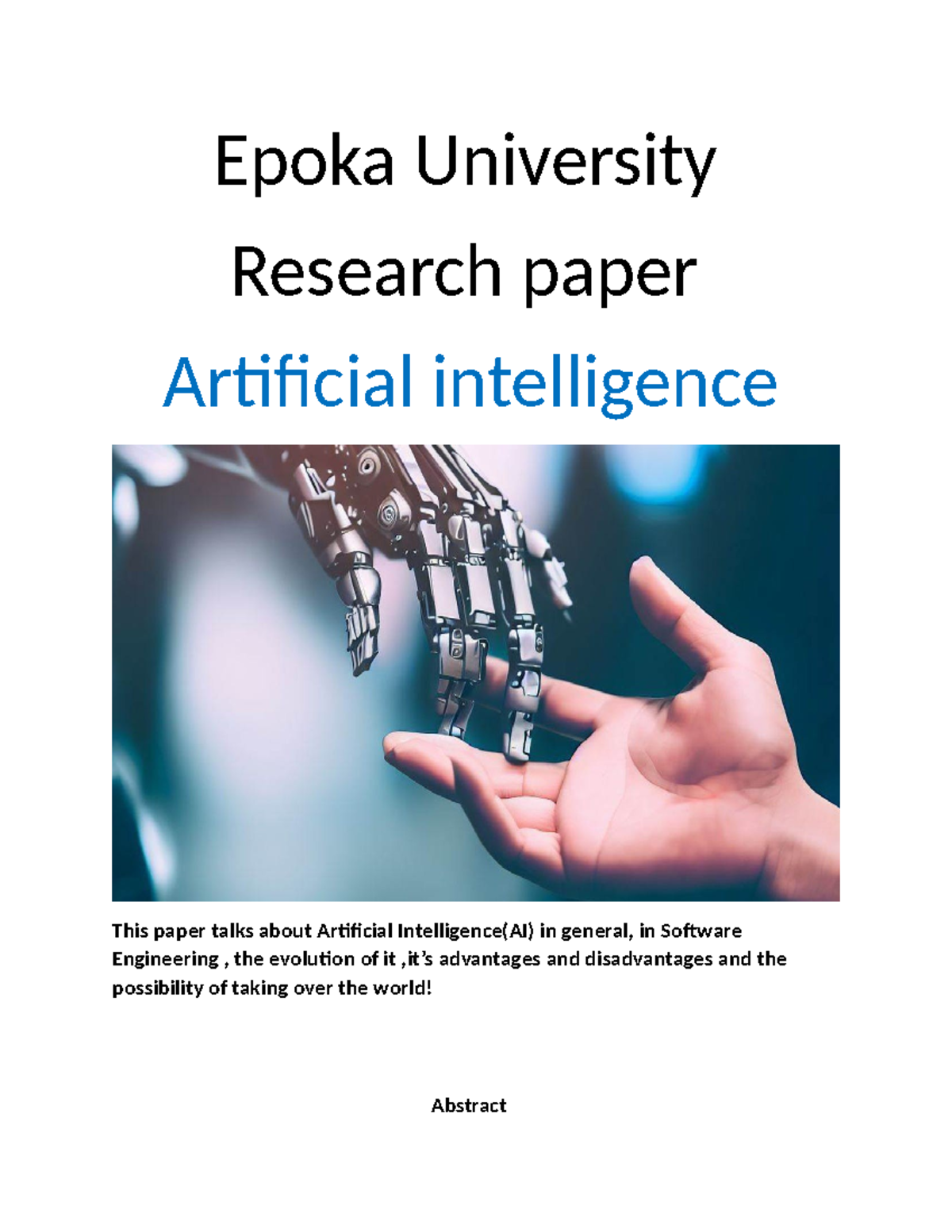 Research Paper Epoka University Research paper Artificial