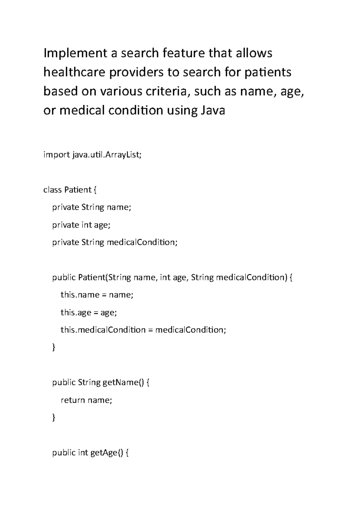 Patients based on various -java - Implement a search feature that ...