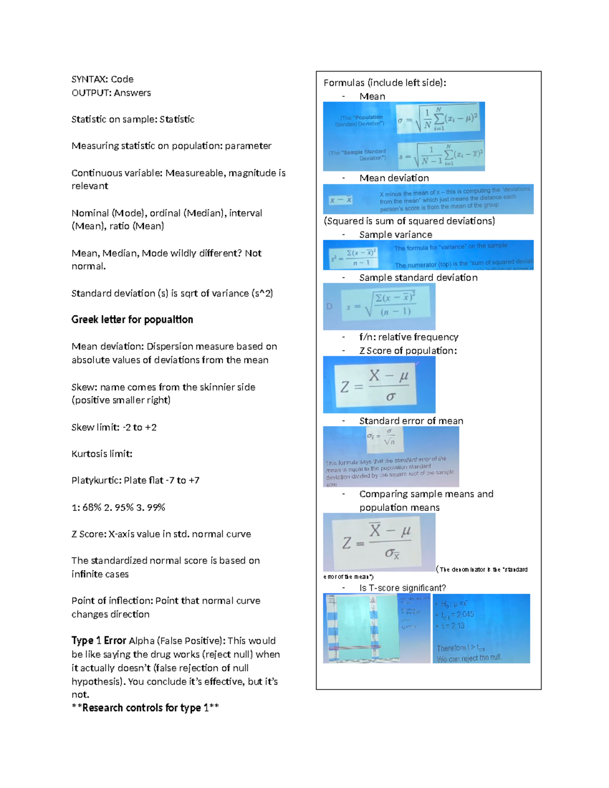 SOSC Cheat Sheet - SYNTAX: Code OUTPUT: Answers Statistic on sample ...