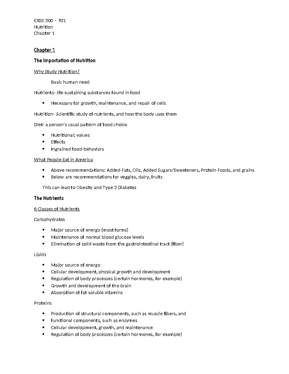 Nutrition Exss 200 Chapter 1 Notes Nutrition Chapter 1 Chapter 1 The