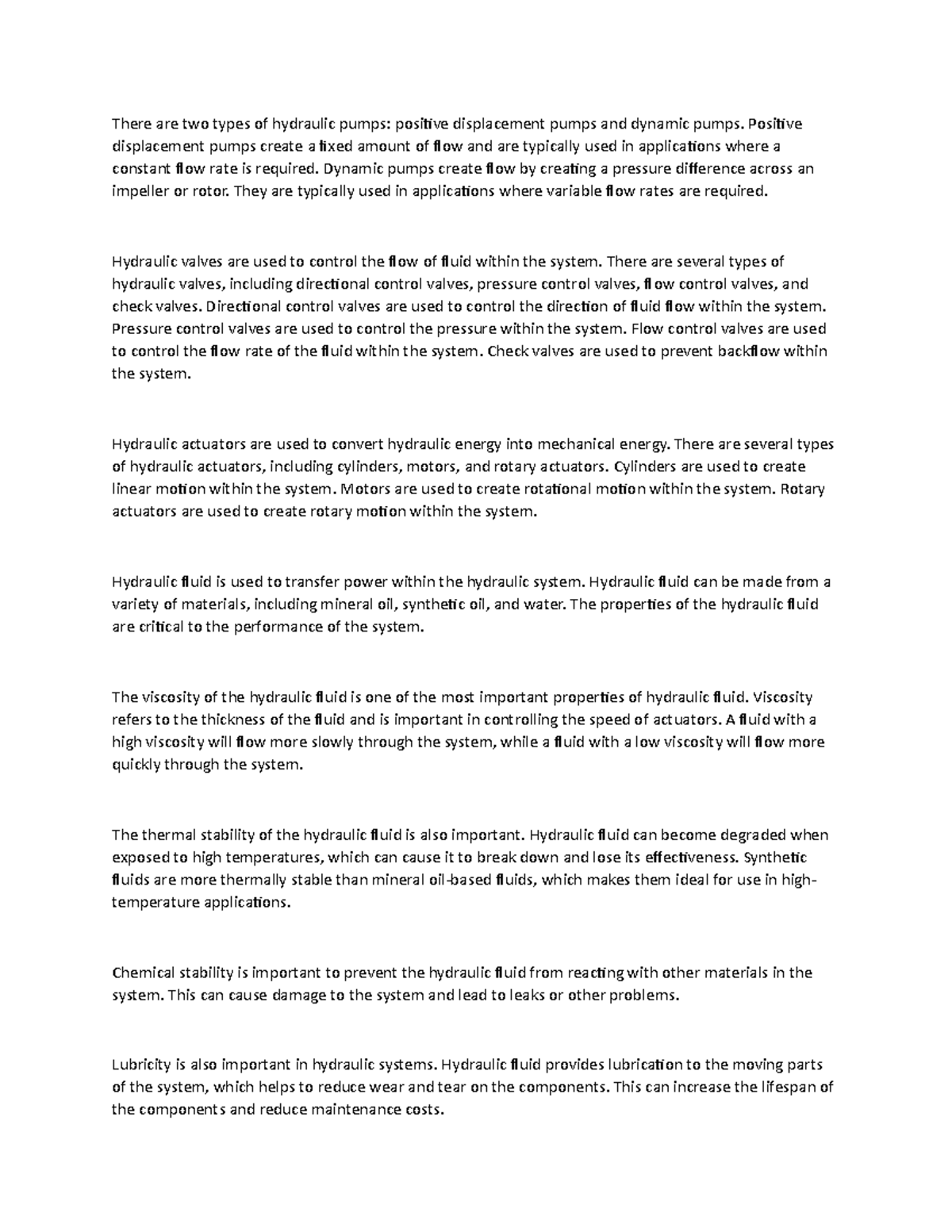 Chapter 2 Part B hydraulics notes There are two types of hydraulic