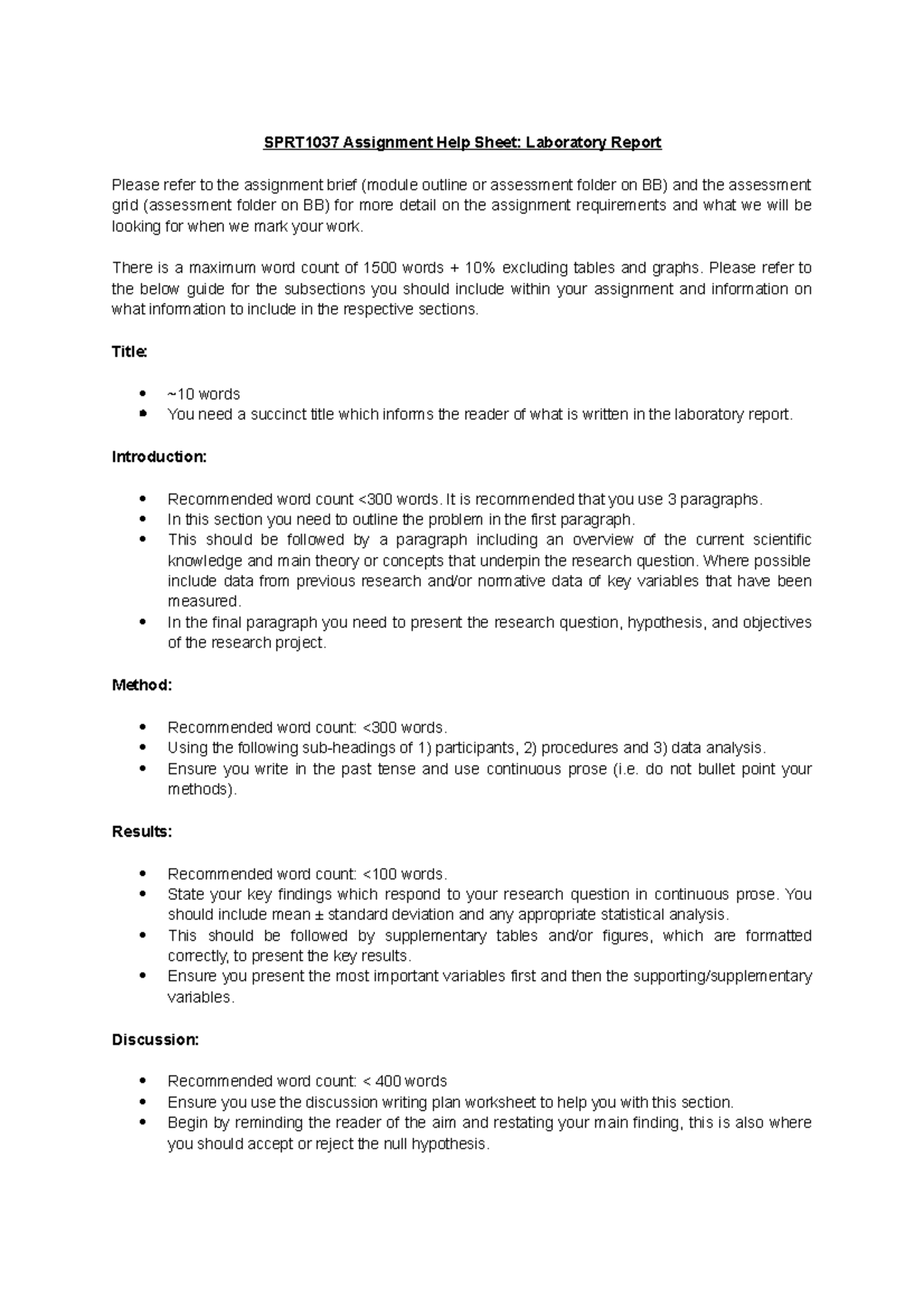 SPRT1037 Lab Report Assignment Help Sheet SPRT1037 Assignment