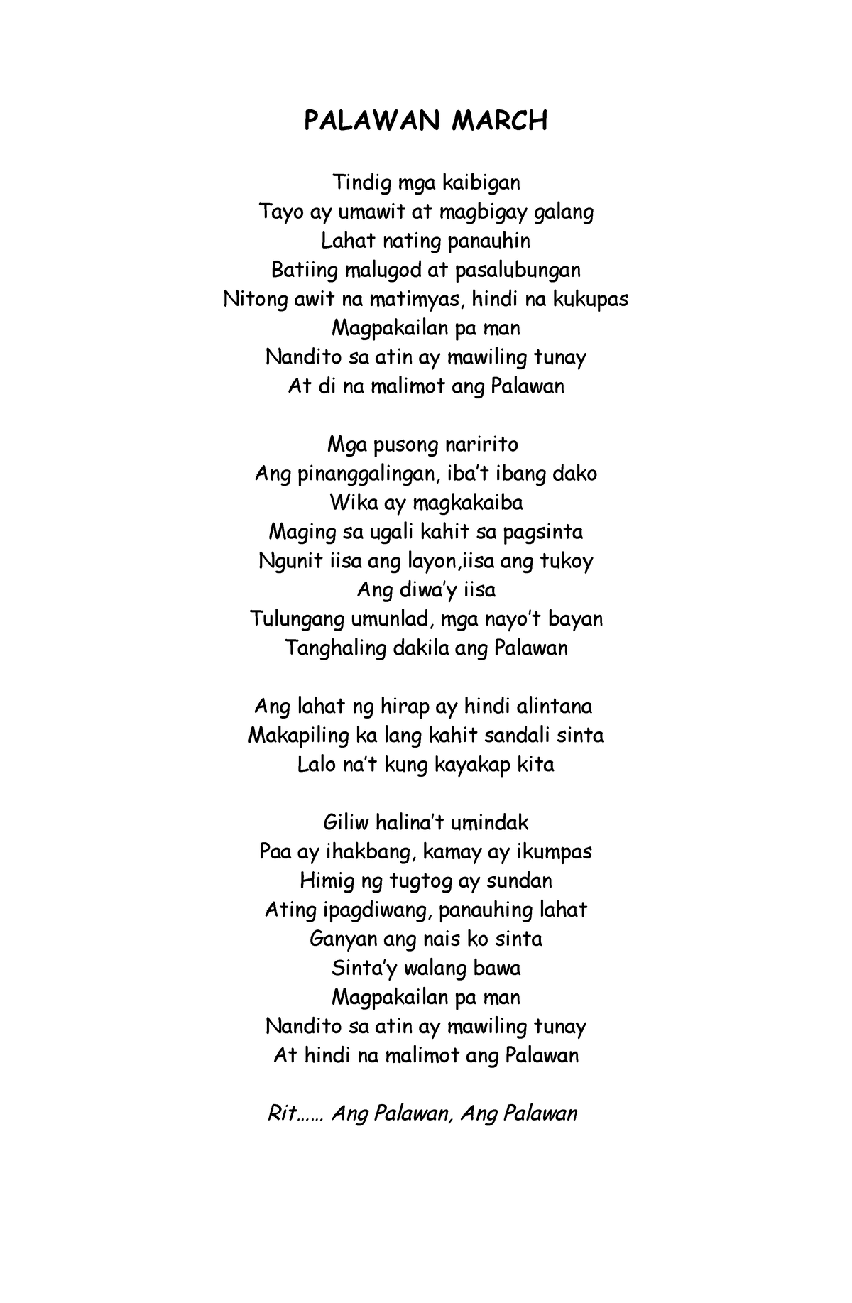 Palawan March - For guide and reference - PALAWAN MARCH Tindig mga ...