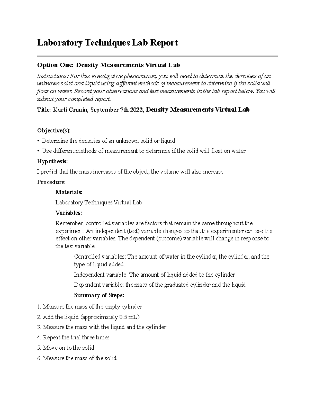 laboratory-techniques-option-one-report-laboratory-techniques-lab