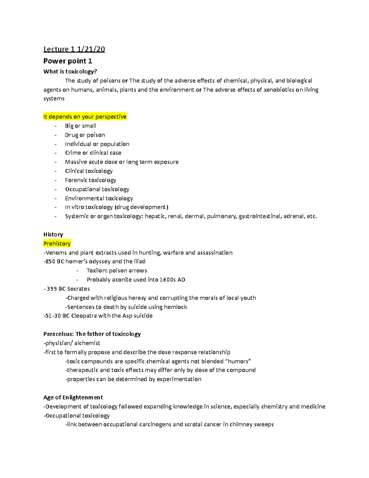 Test 1 Exam + Notes - Lecture 1 1/21/ Power Point 1 What Is Toxicology ...