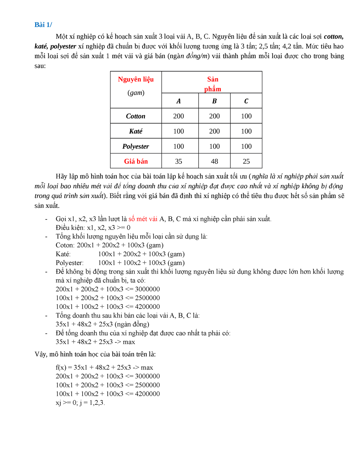 01-Toi Uu Hoa Lap Mo Hinh Toan Hoc - Bài 1/ M T Xí Nghi P Có Kộ ệ ế Ho ...