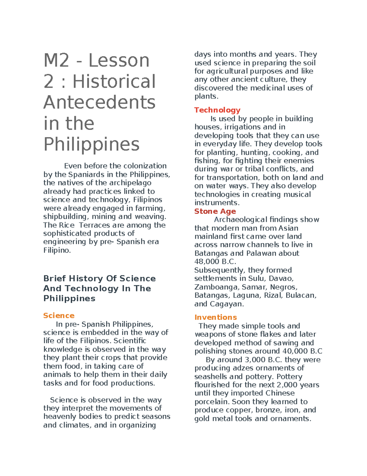 M2 - science technology - M2 - Lesson 2 : Historical Antecedents in the ...