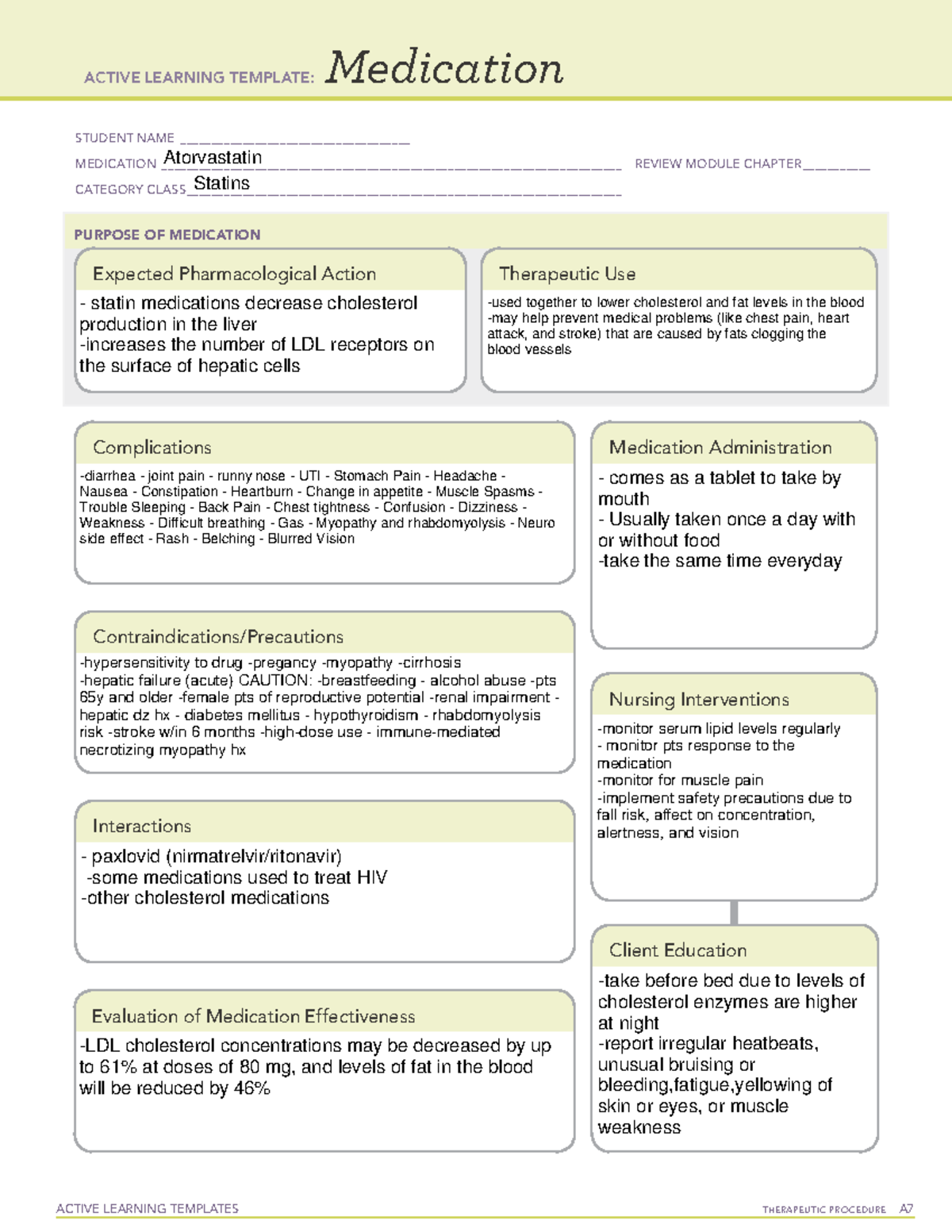 Atorvastatin - pill information - ACTIVE LEARNING TEMPLATES TherapeuTic ...