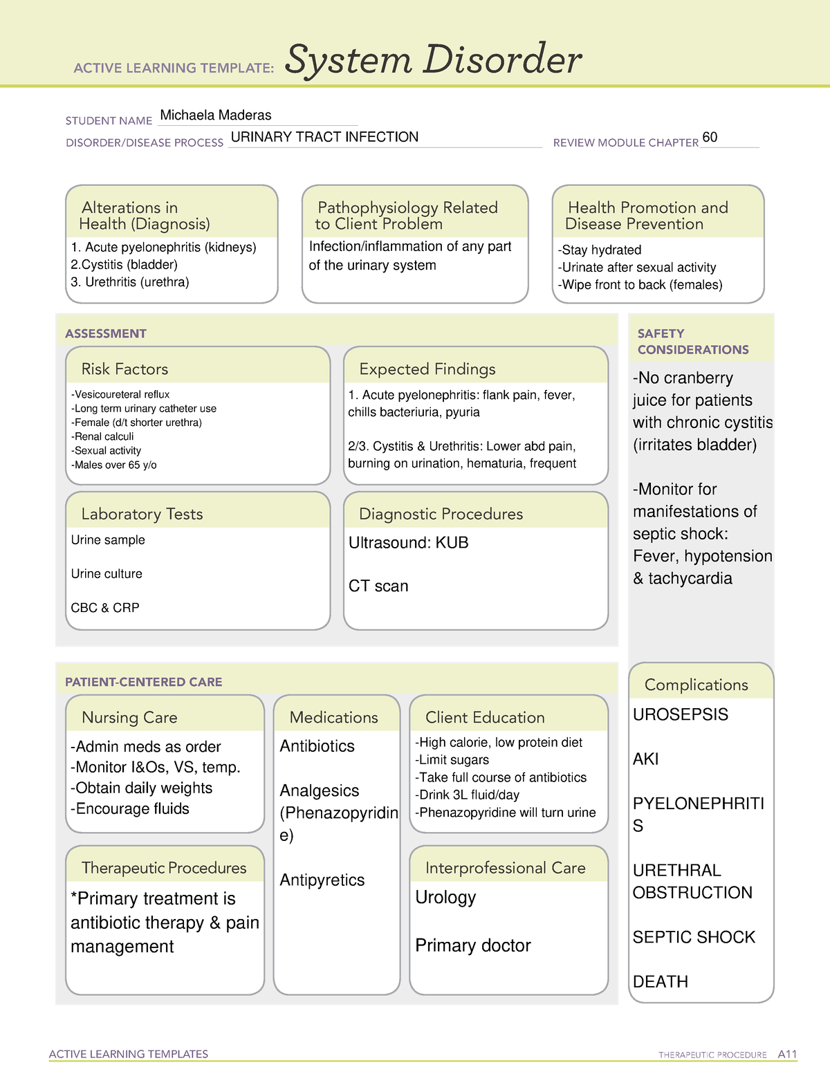 Urinary Tract Infection System Disorder ACTIVE LEARNING TEMPLATES