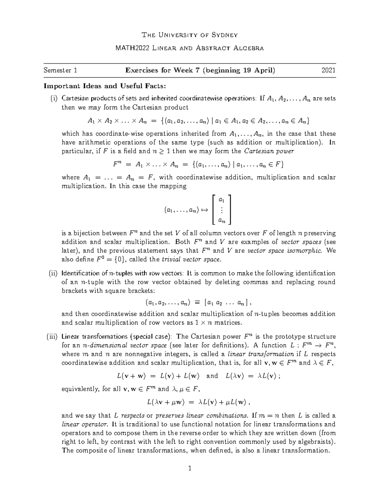 MATH2022 Tutorial Week 07 - The University Of Sydney MATH2022 Linear ...