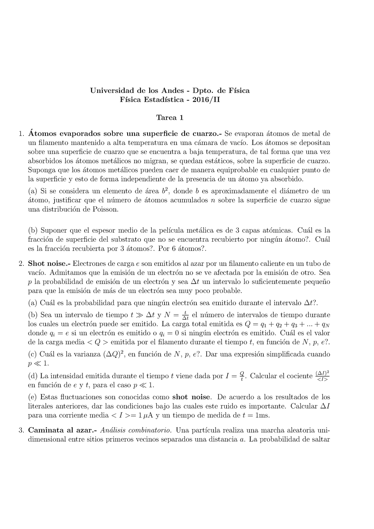 Tarea 1 - Universidad De Los Andes - Dpto. De F ́ısica F ́ısica Estad ...