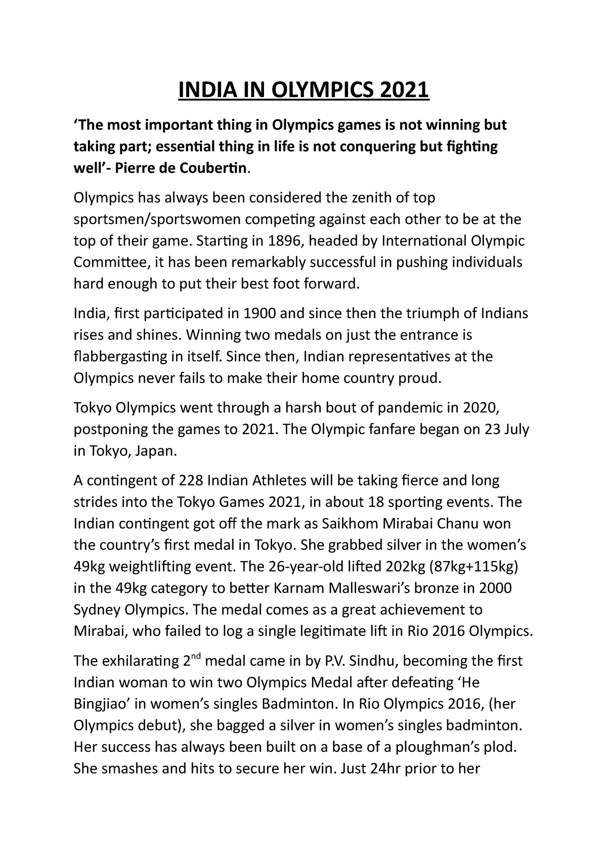 essay on india in olympics 2021
