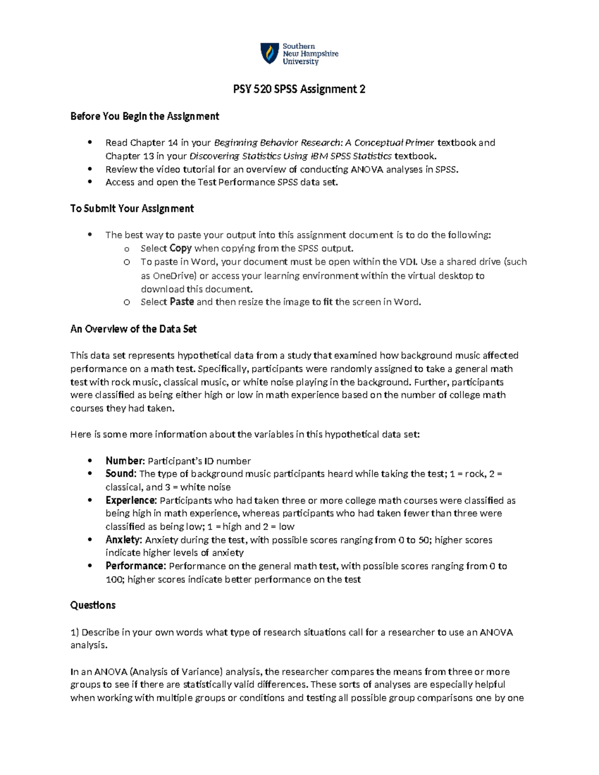 SPSS Assignment 2 - Review the video tutorial for an overview of ...