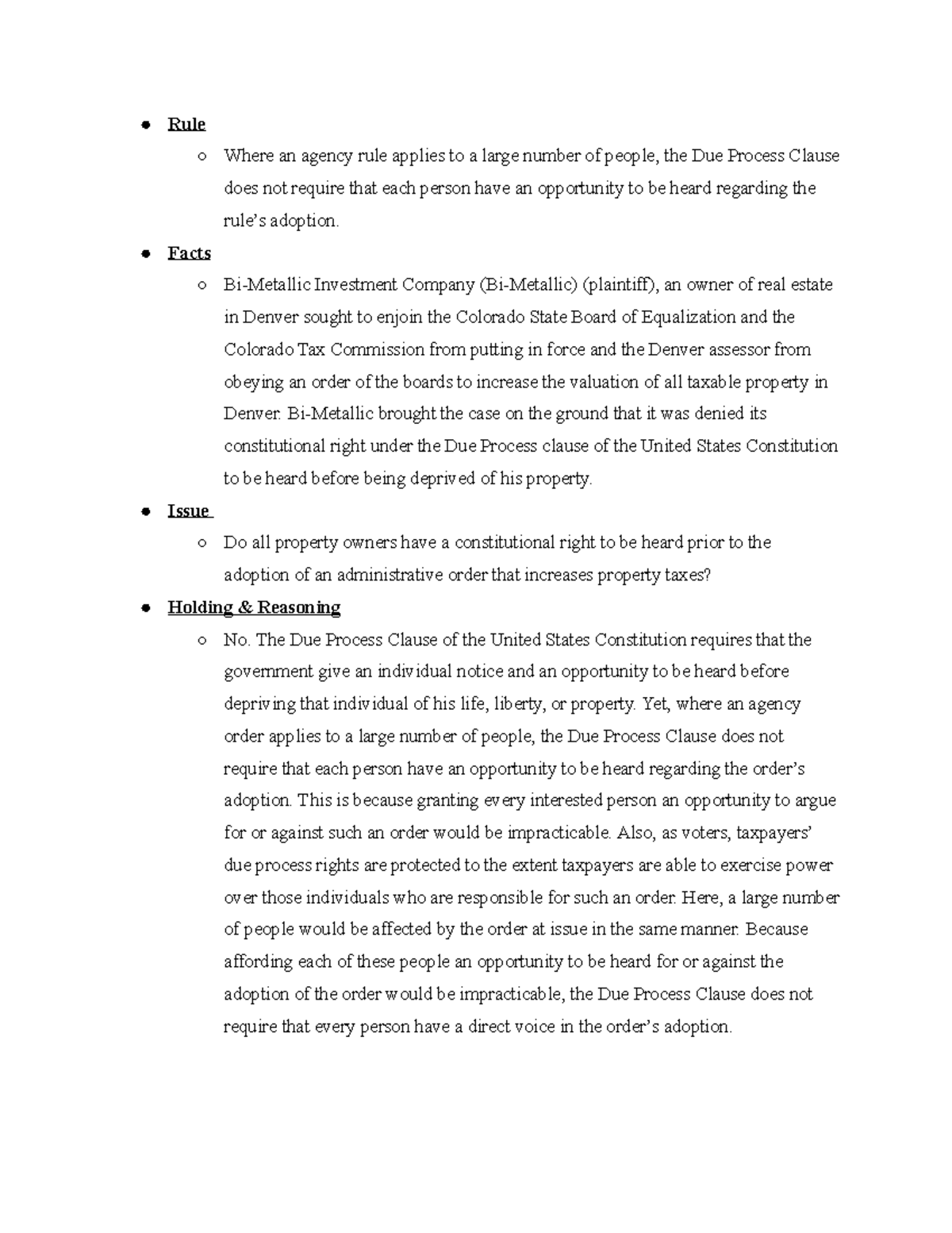 Admin Law BiMetallic Investment Company v. State Board of