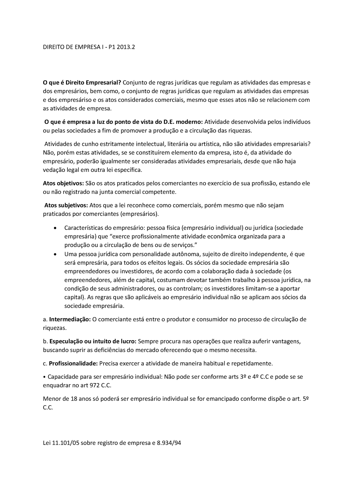 Empresa - Prof André Saad - DIREITO DE EMPRESA I P1 2013 O Que Direito ...