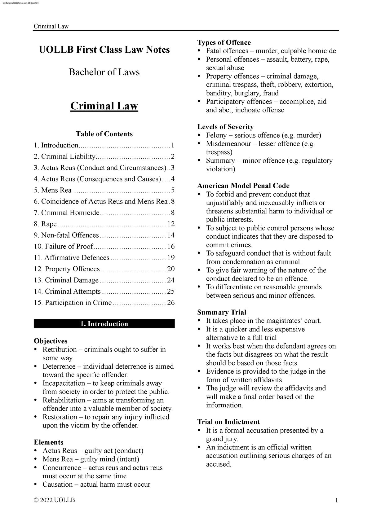 Uollb Criminal Law-1 230328 153017 - Criminal Law UOLLB First Class Law ...