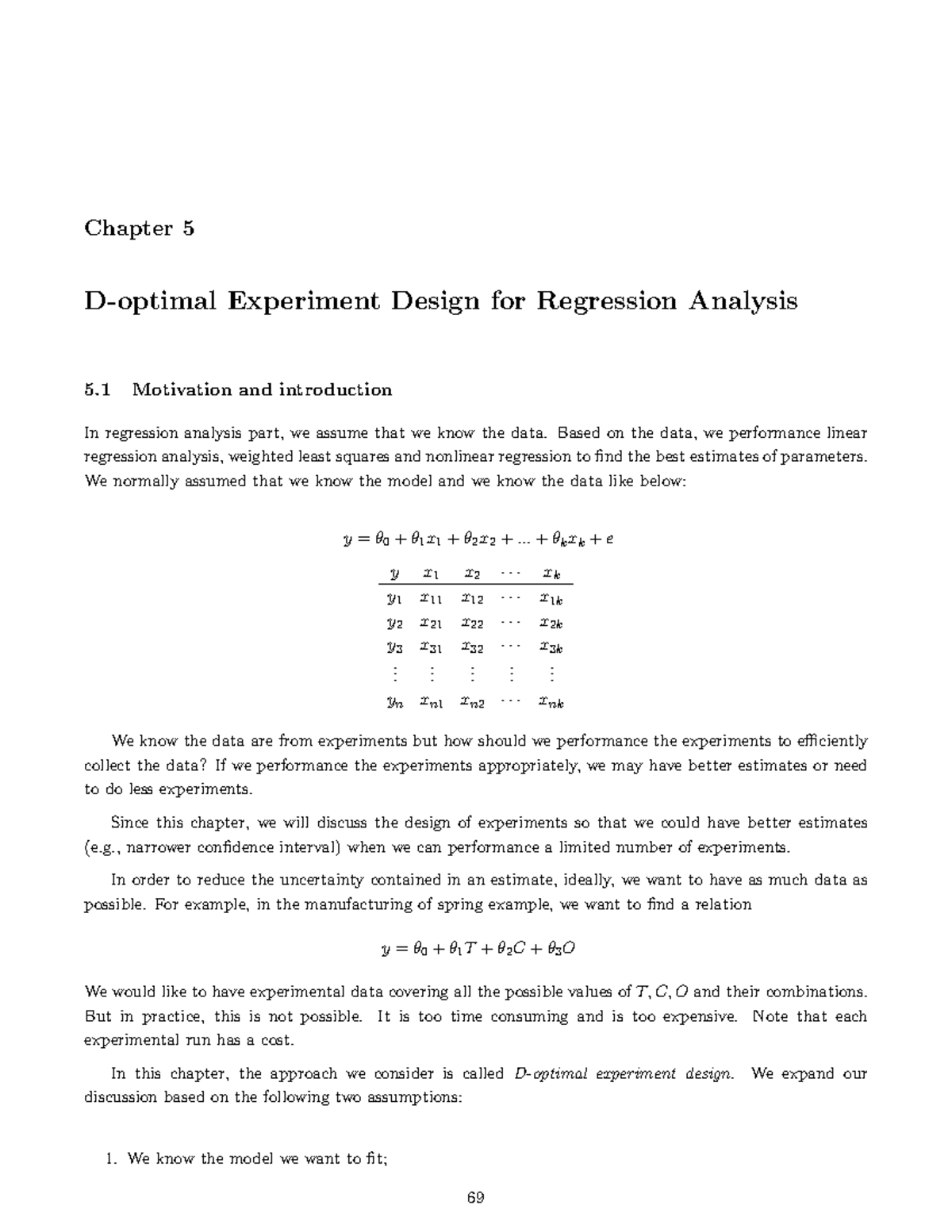 Lecture 5 - Chapter 5 - Chapter 5 D-optimal Experiment Design for ...