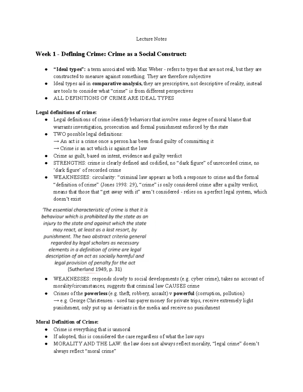 CRIM1001 ALL Weeks Lecture Notes - Lecture Notes Week 1 - Defining ...