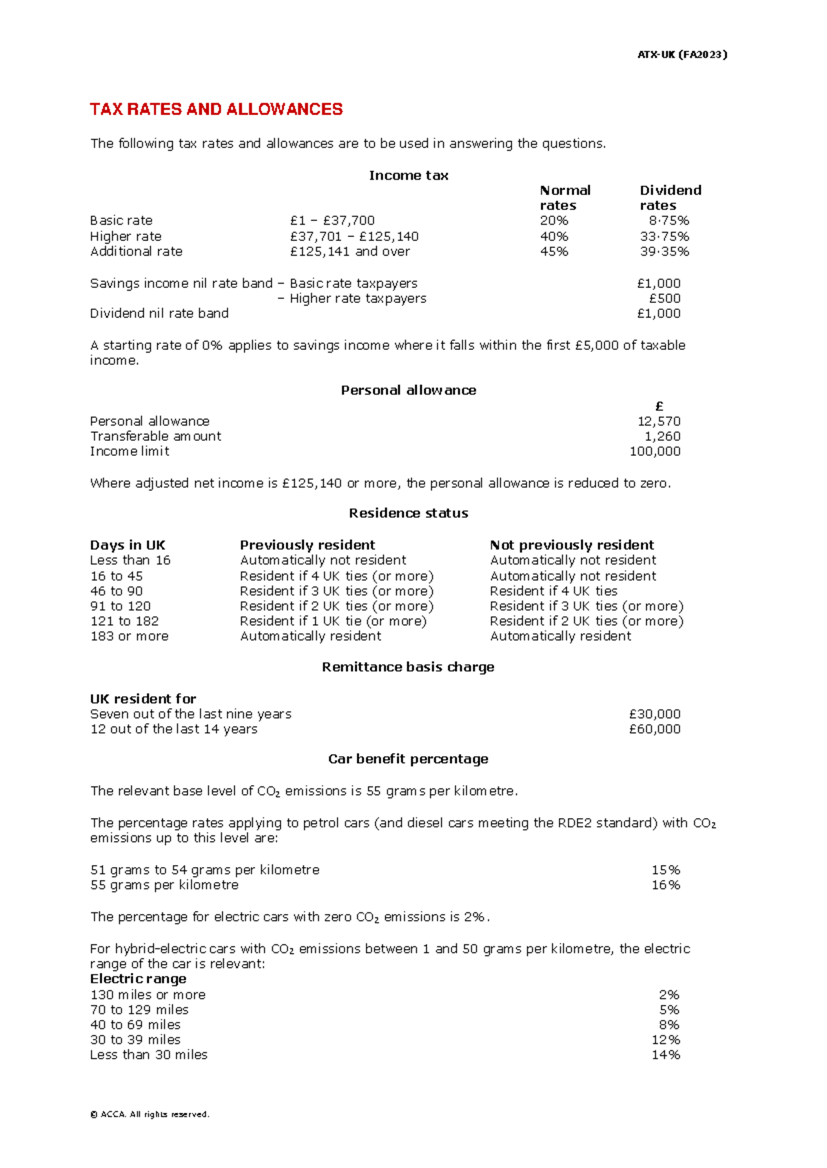 ATX-UK Tax Rates FA2023 J24-M25 - ATX-UK (FA2023) © ACCA. All Rights ...