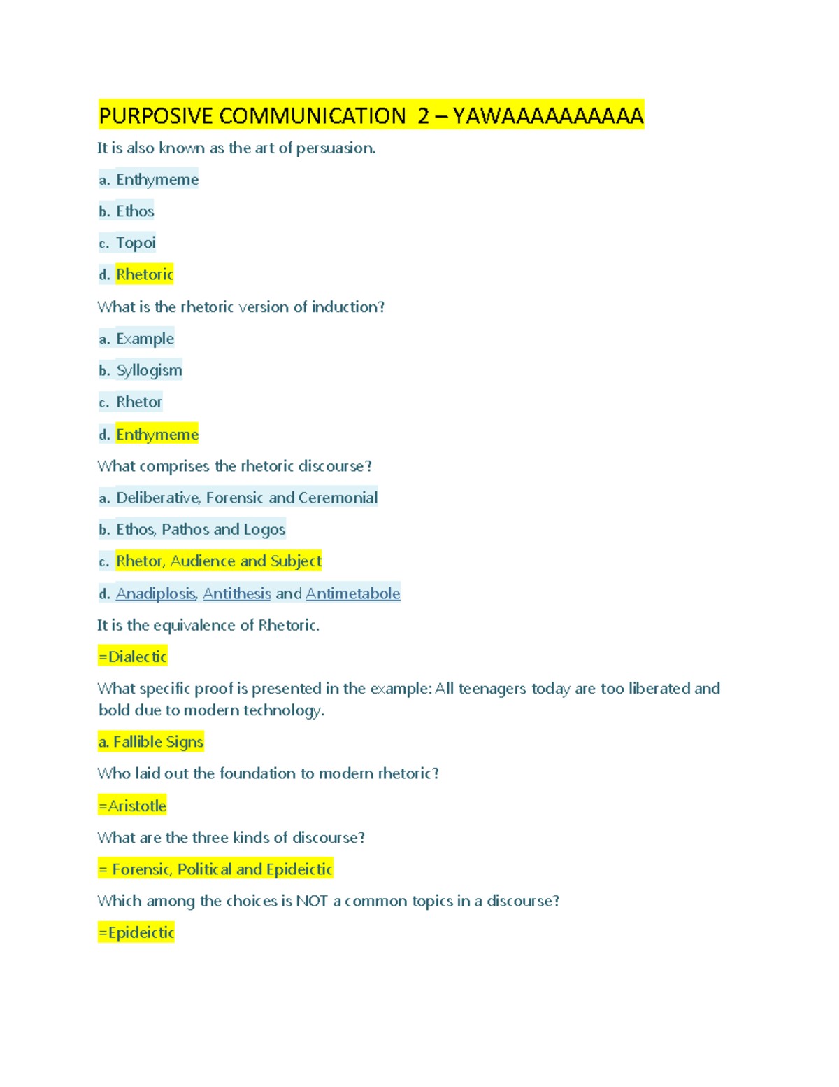 Pdfcoffee - QUIZ PRELIM - PURPOSIVE COMMUNICATION 2 – YAWAAAAAAAAAA It ...