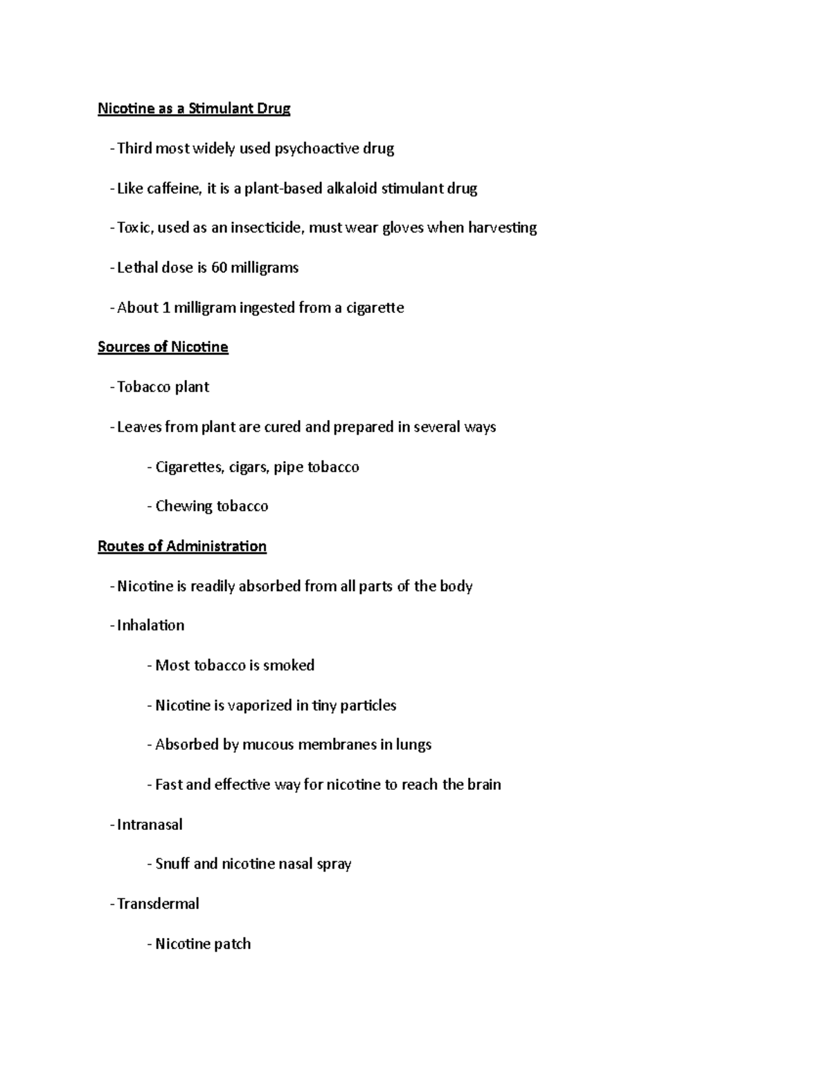 Drug Use and Abuse Chpt 5 Nicotine as a Stimulant Drug Third most