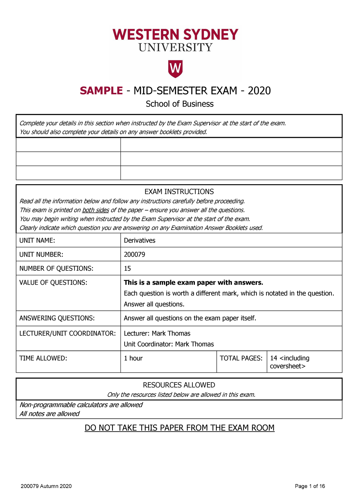 Sample Midterm Exam - Lecture Stuff - SAMPLE - MID-SEMESTER EXAM - 2020 ...