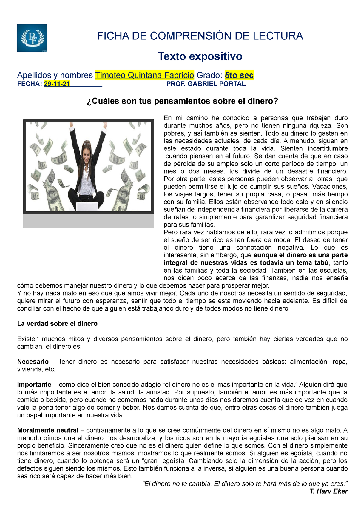 Texto Expositivo. Problema- Solución - FICHA DE COMPRENSIÓN DE LECTURA ...