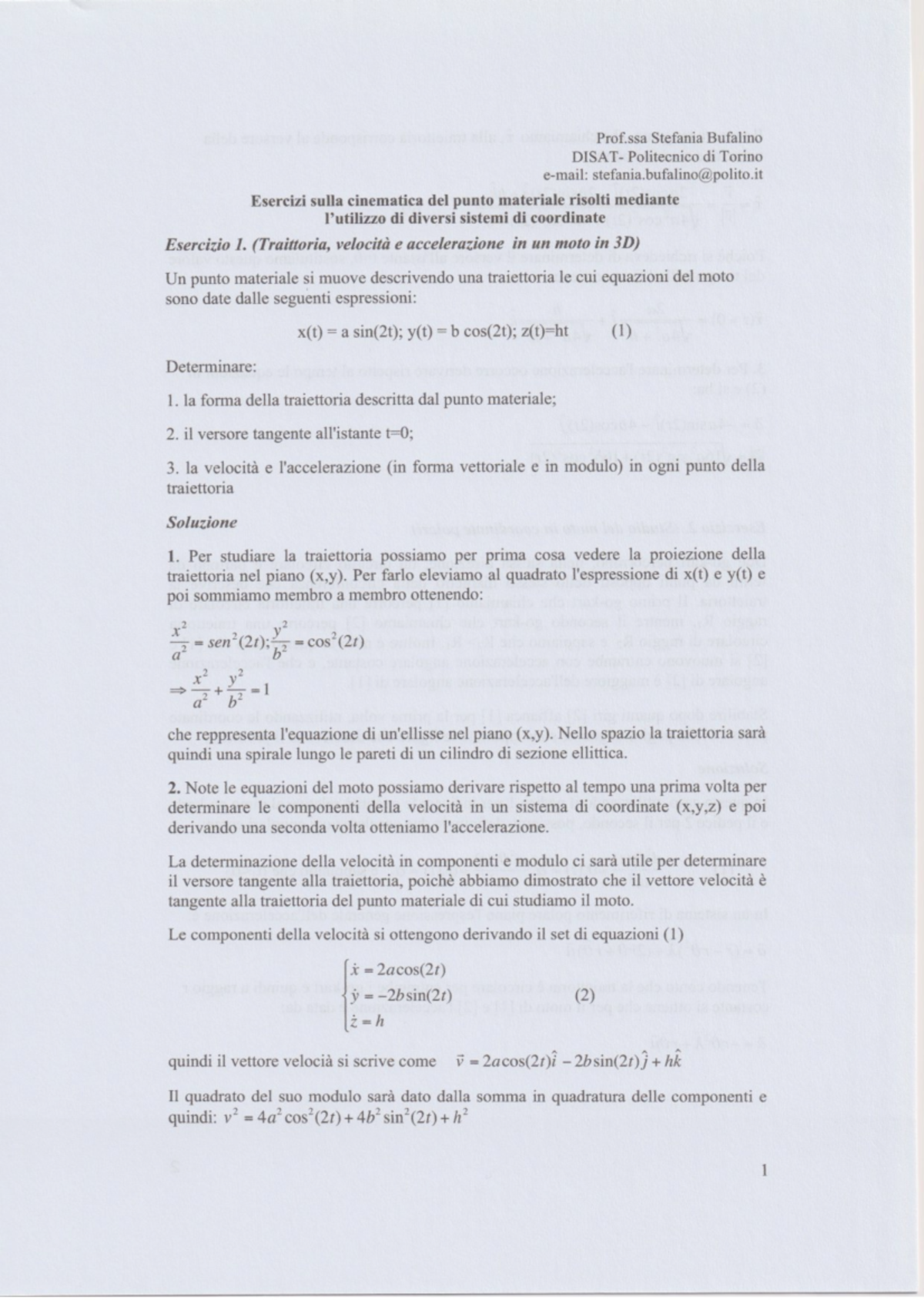 esercizi di cinematica fisica 1