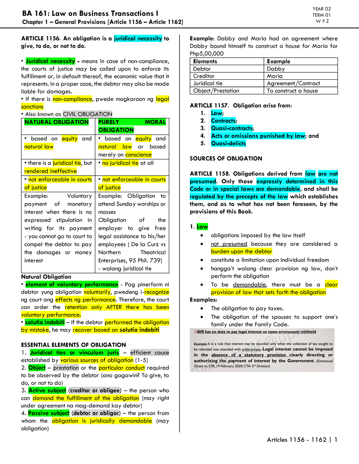 General Provisions (1156 - 1162) - TERM 01 W F Z BA 161: Law On ...