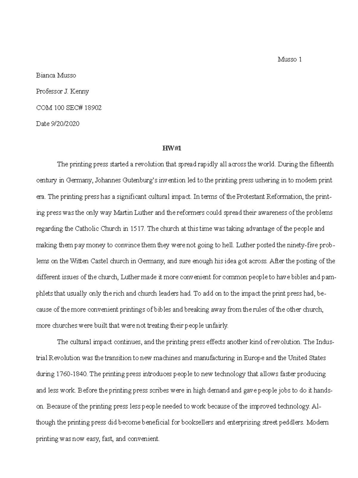 MEDIA COMUNICATIONS 100 HOMEWORK 1 - COM 100 - CSI - Studocu