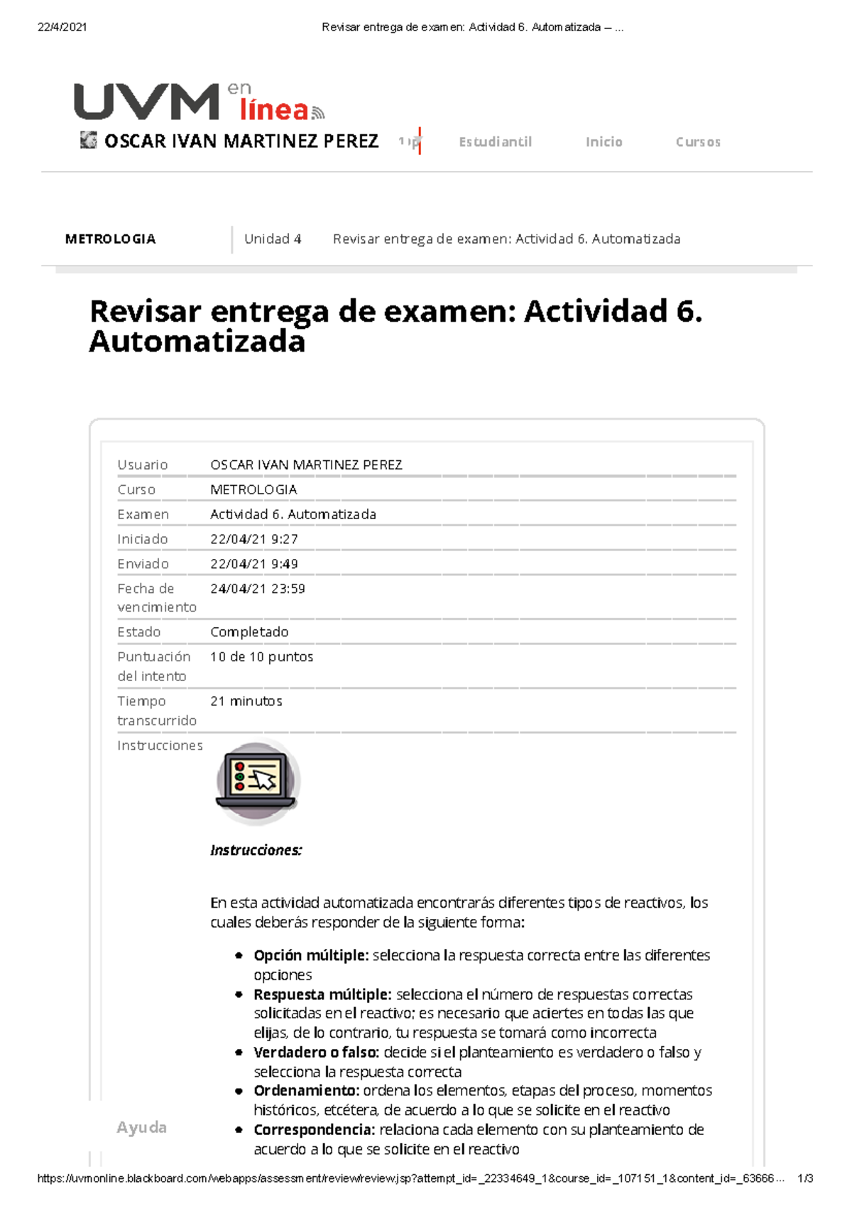 Actividad 6. Automatizada Metrologia - 22/4/2021 Revisar Entrega De ...