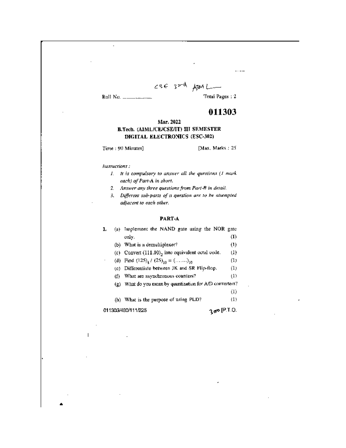 Digital Electronics 301303 B.tech Studocu