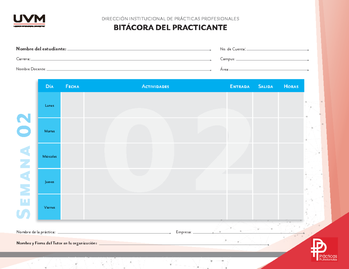Bitacora S02 - Practicas profesionales - 02 DIRECCIÓN INSTITUCIONAL DE