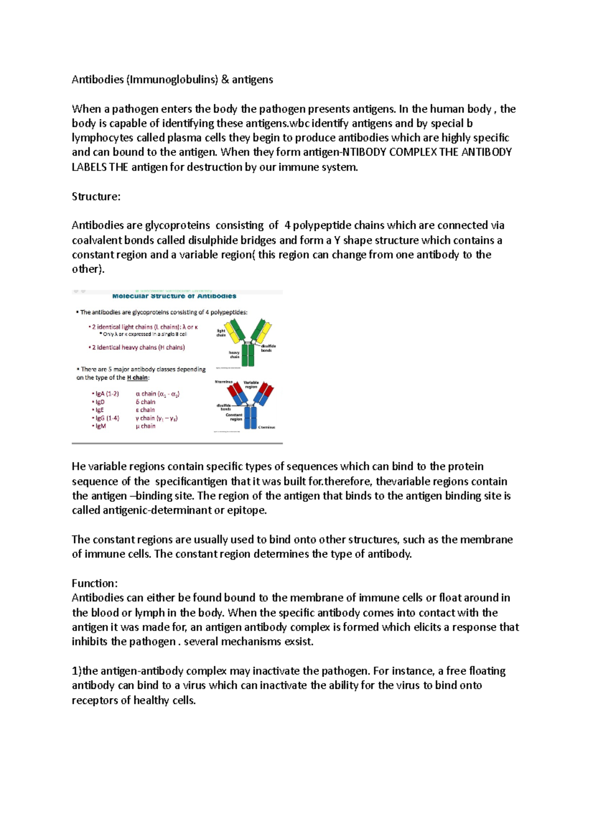 Antibodies Notes Antibodies (Immunoglobulins) & antigens When a
