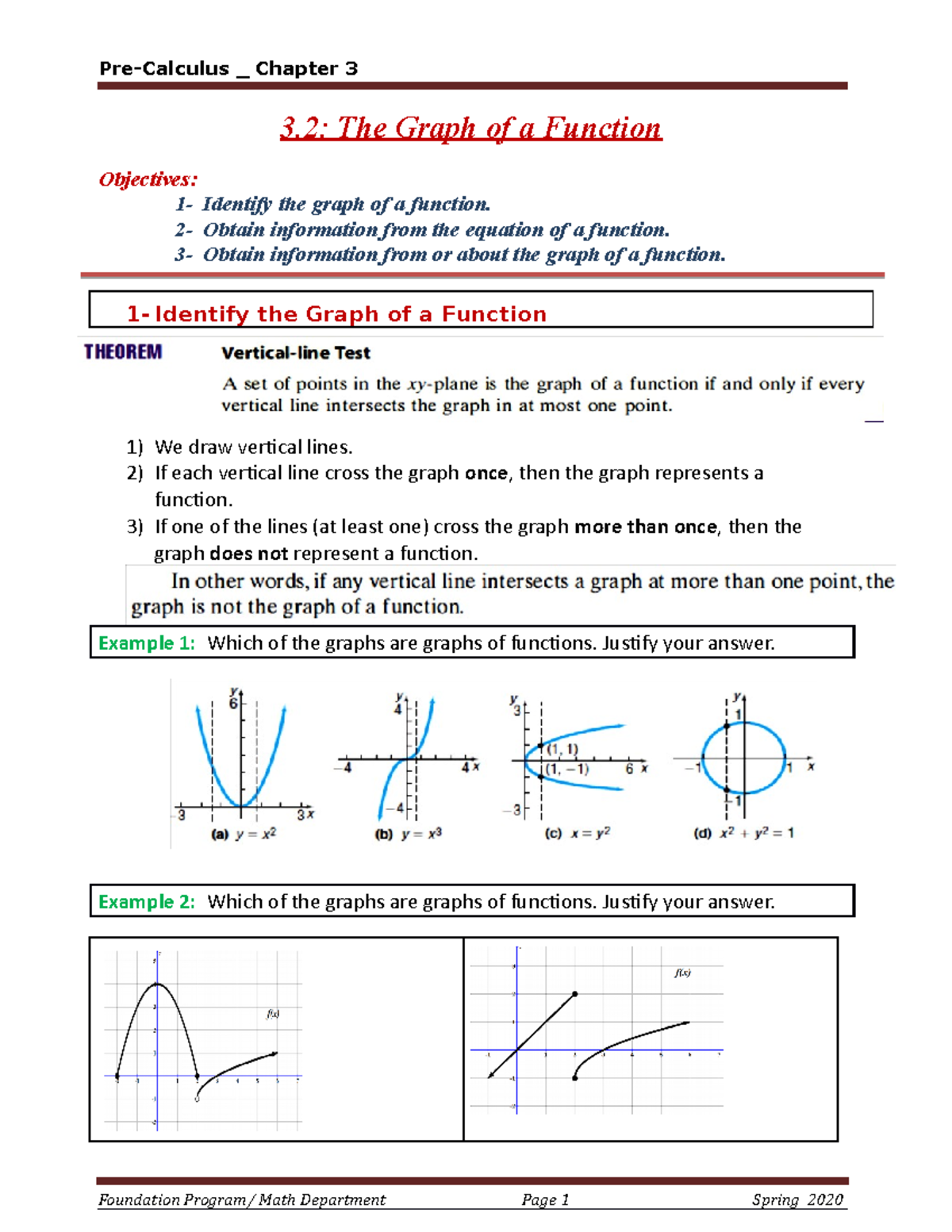 3.2 The graph of Functions - Spring 2020 - 3: The Graph of a Function ...