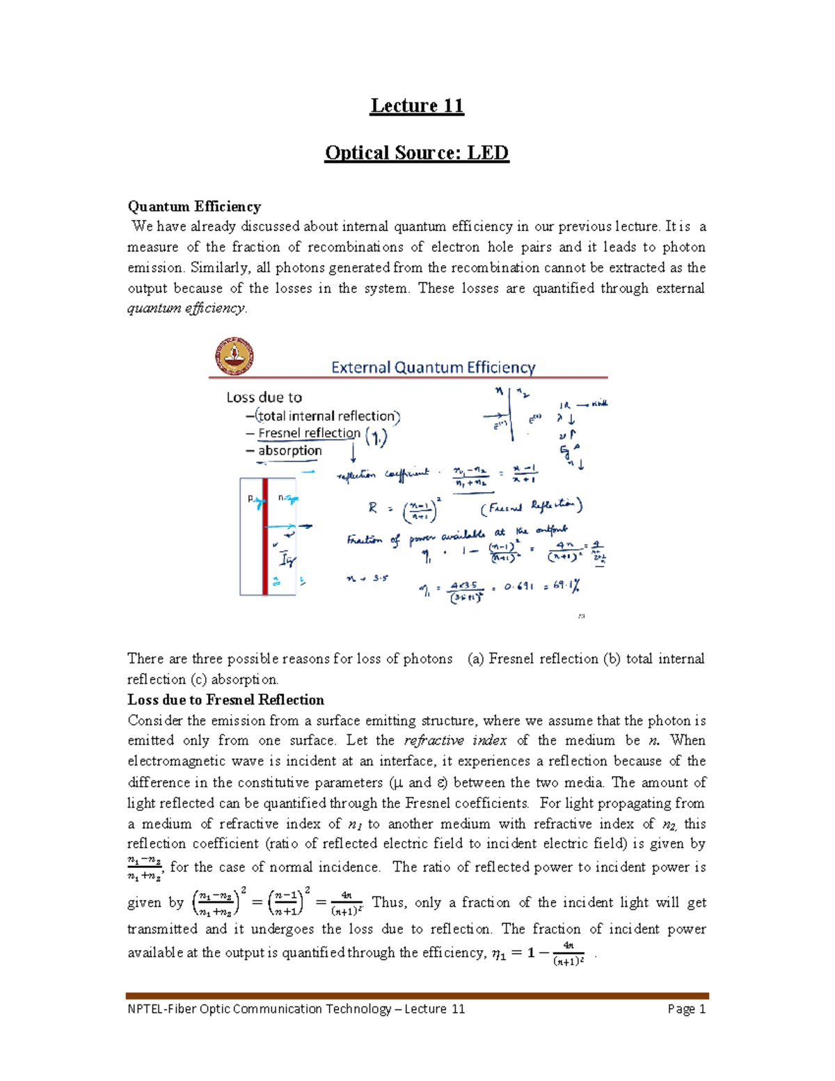 Lec12 Notes NPTELFiber Optic Communication Technology Lecture 11