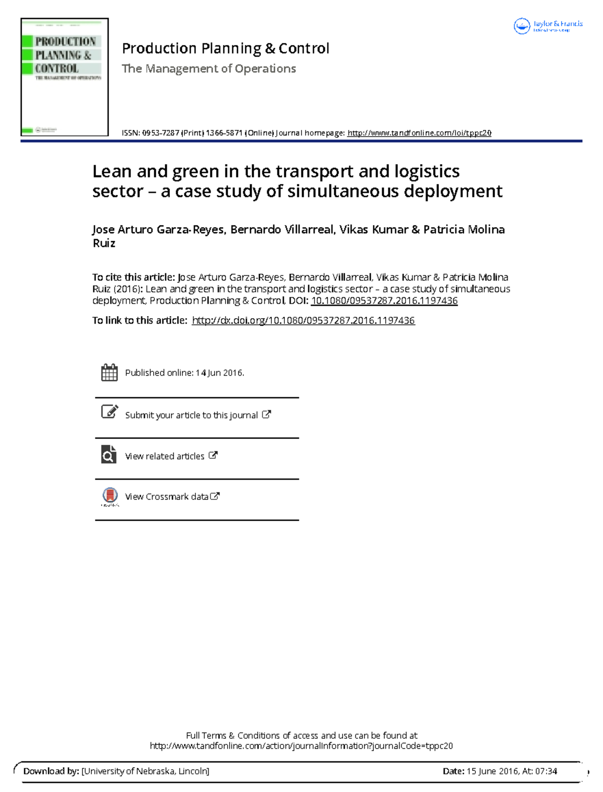 Lean and green in the transport and logistics 1080/09537287. To link