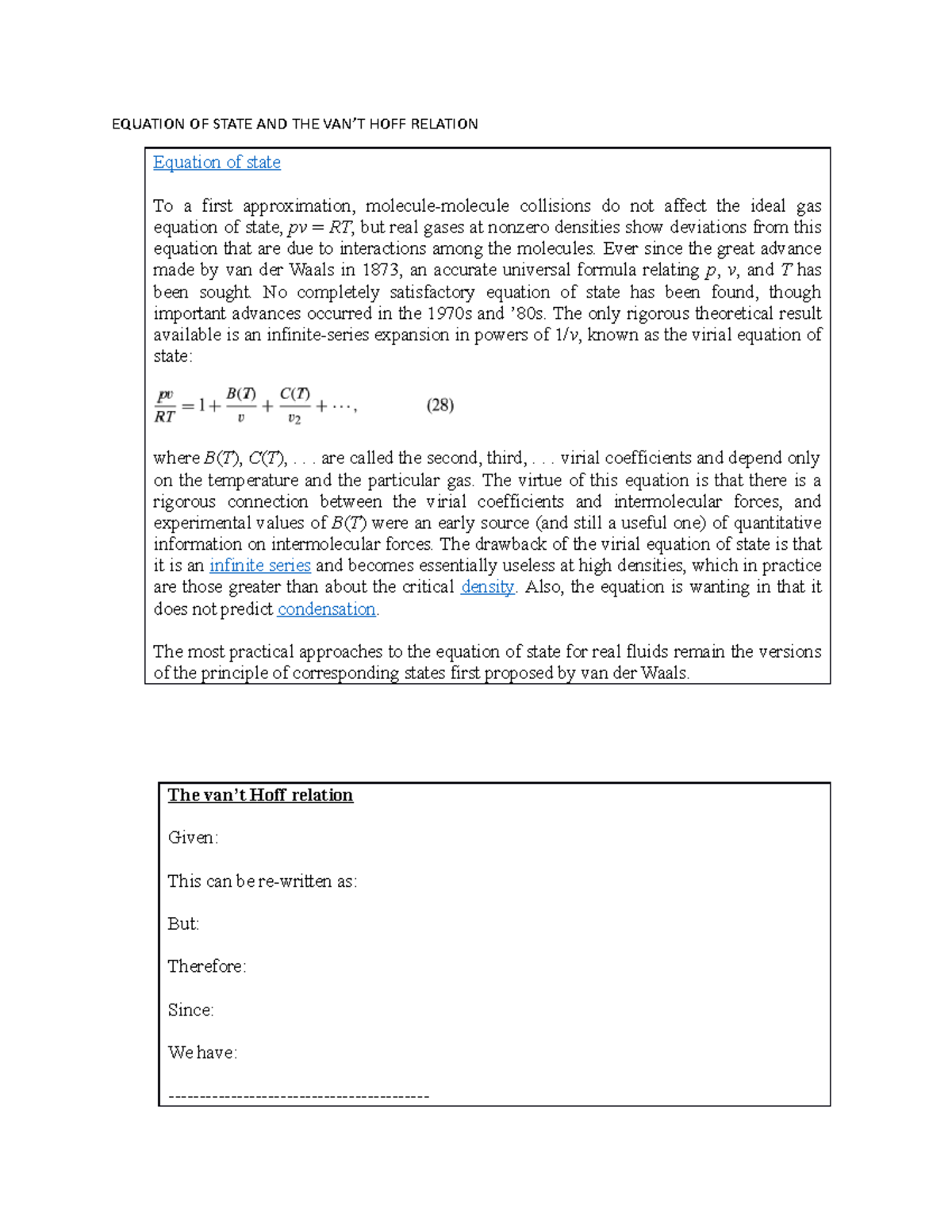 Equation OF State AND THE VANT HOFF Relation - EQUATION OF STATE AND ...