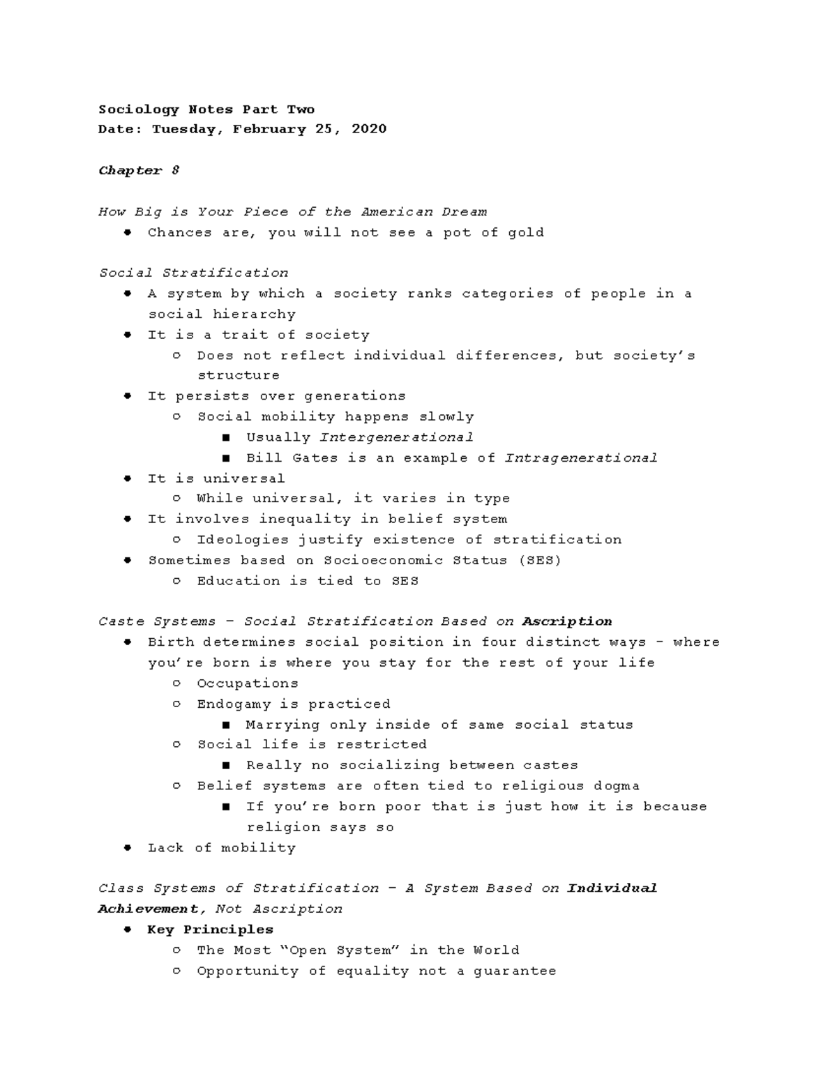 SOC 101 Notes Part Two - Sociology Notes Part Two Date: Tuesday ...