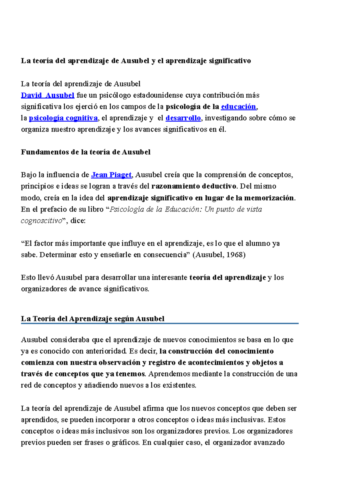 La Teor A Del Aprendizaje De Ausubel Y El Aprendizaje Significativo Fundamentos De La Teor A