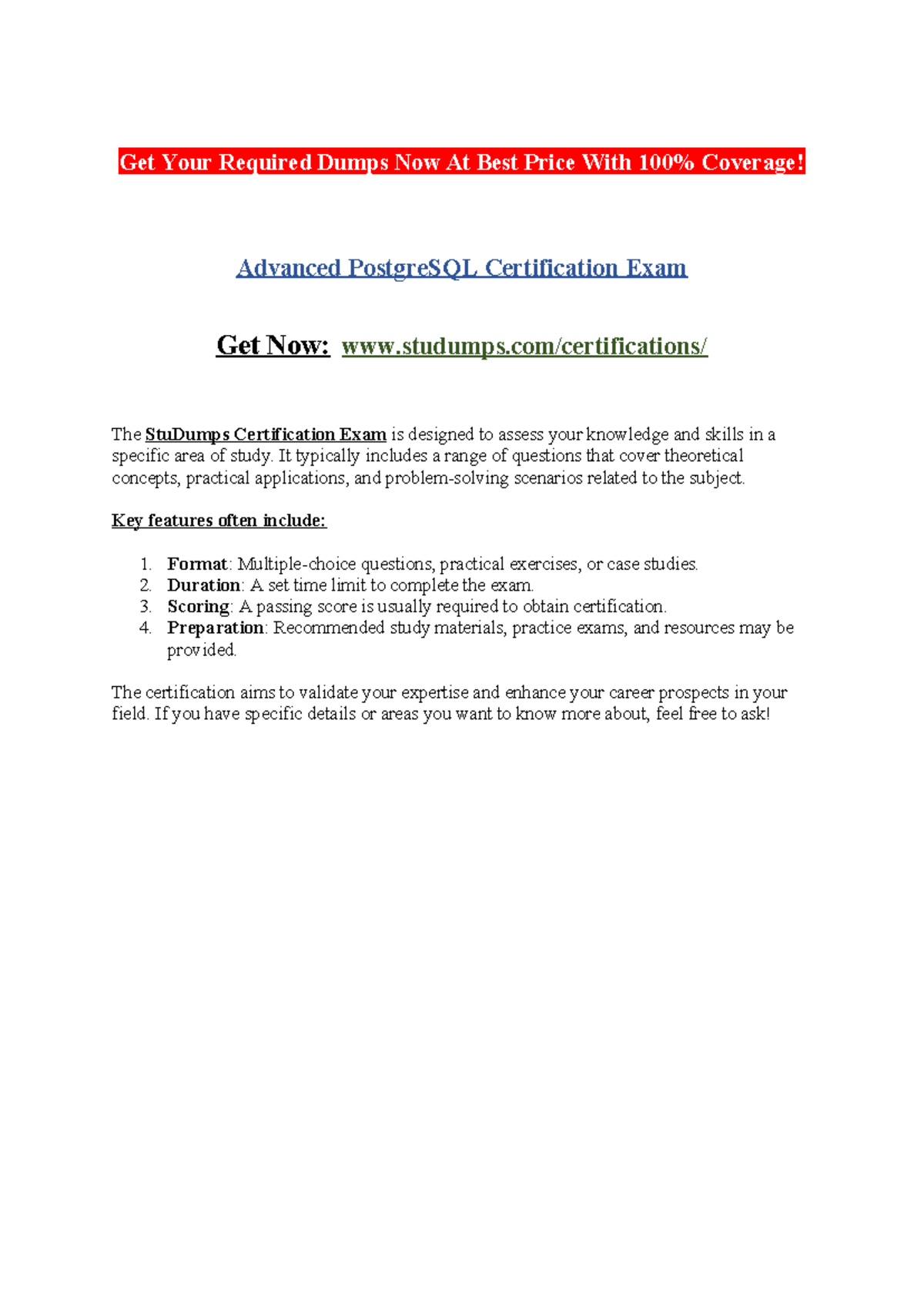 Advanced Postgre SQL Certification Exam - Get Your Required Dumps Now ...