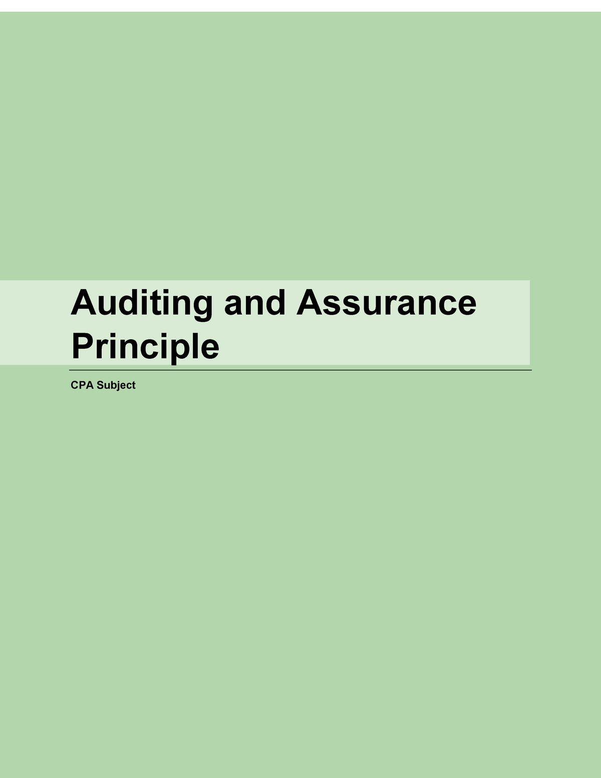 Auditing And Assurance Principle (Lecture Notes) - Auditing And ...